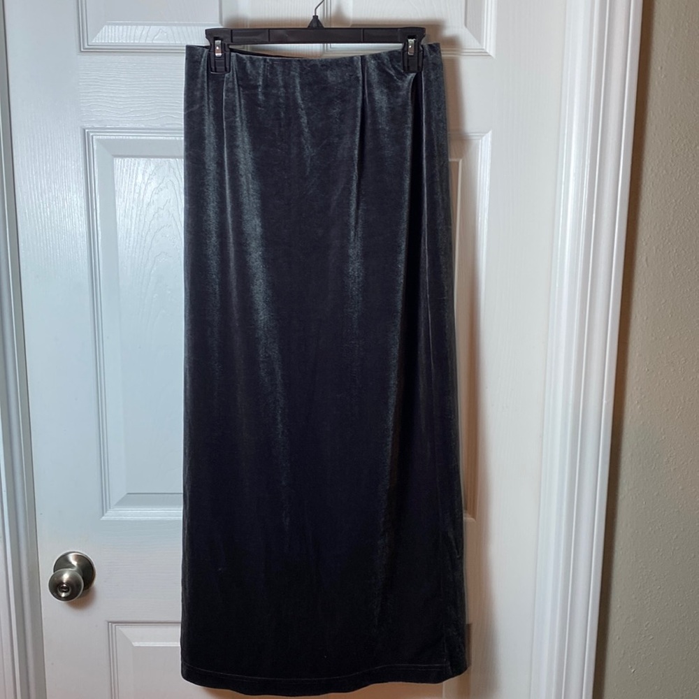 Vintage Willie Smith Stretch Velour Long Skirt Green Medium Elastic Waistband
